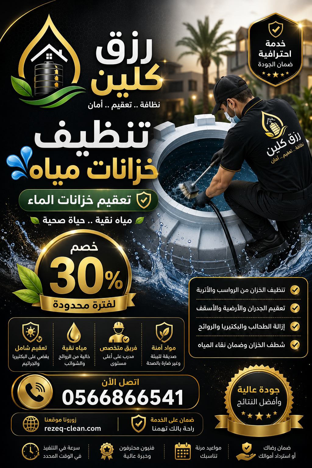 شركة تنظيف خزانات بالطائف | تنظيف وتعقيم خزانات المياه – رزق كلين